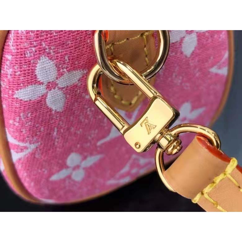 Louis Vuitton Nano Speedy Denim Jacquard Pink in Denim/Calfskin Leather  with Gold-tone - US