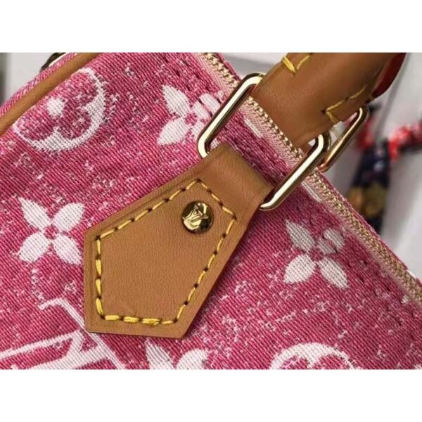 Louis Vuitton LV Unisex Nano Speedy Monogram Jacquard Denim Pink Cowhide Leather (7)
