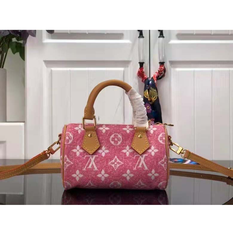 LOUIS VUITTON Monogram Jacquard Denim Nano Speedy Bandouliere Pink