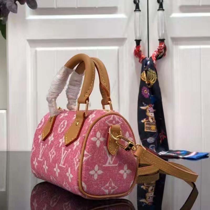 Louis Vuitton Nano Speedy Monogram Jacquard Denim Pink GHW