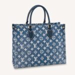 Louis Vuitton LV Unisex Onthego MM Tote Navy Blue Denim Jacquard Textile Calf