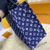 Louis Vuitton LV Unisex Onthego MM Tote Navy Blue Denim Jacquard Textile Calf (1)