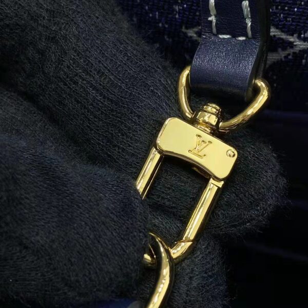 Louis Vuitton LV Unisex Onthego MM Tote Navy Blue Denim Jacquard Textile Calf (3)