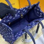 Louis Vuitton LV Unisex Onthego MM Tote Navy Blue Denim Jacquard Textile Calf - Image 9