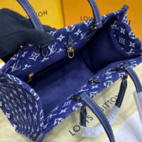 Louis Vuitton LV Unisex Onthego MM Tote Navy Blue Denim Jacquard Textile Calf (1)