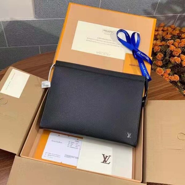 Louis Vuitton LV Unisex Pochette Voyage MM Black Taiga Cowhide Leather (2)