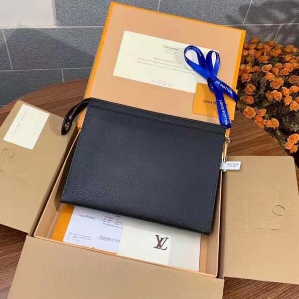 Louis Vuitton LV Unisex Pochette Voyage MM Black Taiga Cowhide Leather (3)