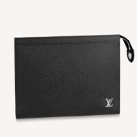 Louis Vuitton LV Unisex Pochette Voyage MM Black Taiga Cowhide Leather (8)