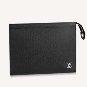 Louis Vuitton LV Unisex Pochette Voyage MM Black Taiga Cowhide Leather
