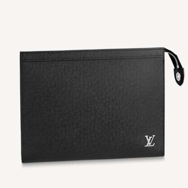 Louis Vuitton LV Unisex Pochette Voyage MM Black Taiga Cowhide Leather (8)