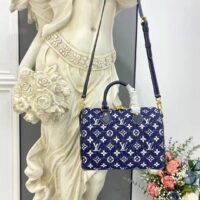 Louis Vuitton LV Unisex Speedy Bandoulière 25 Handbag Navy Blue Denim Jacquard Calfskin (11)