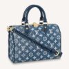 Louis Vuitton LV Unisex Speedy Bandoulière 25 Handbag Navy Blue Denim Jacquard Calfskin