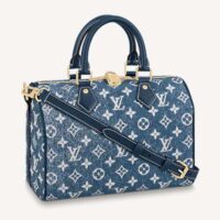 Louis Vuitton LV Unisex Speedy Bandoulière 25 Handbag Navy Blue Denim Jacquard Calfskin (11)