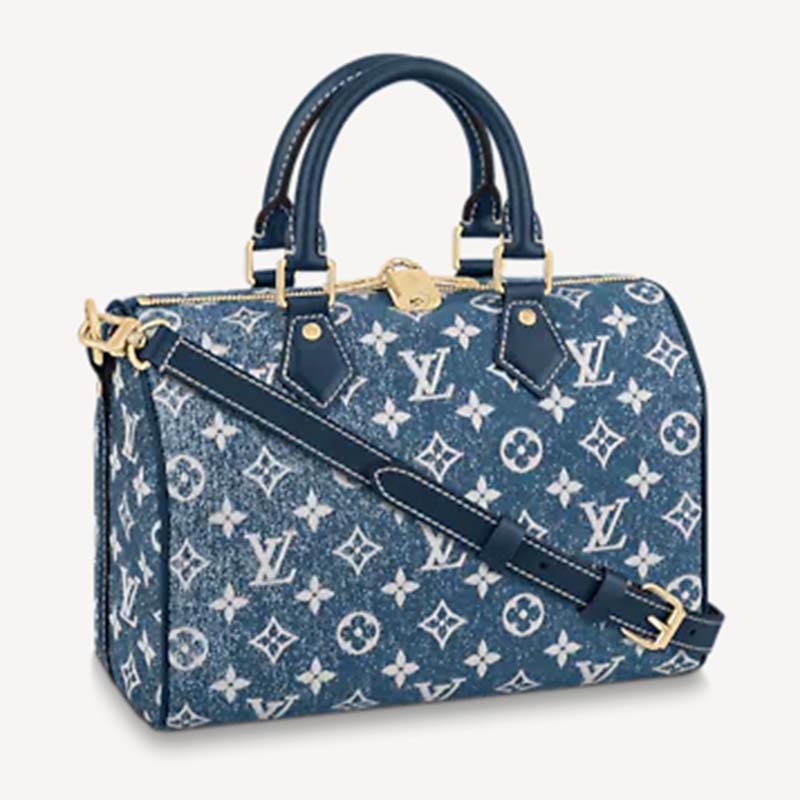 Louis Vuitton Speedy Bandouliere 25 Denim Jacquard Navy Blue in  Denim/Calfskin Leather with Gold-tone - US