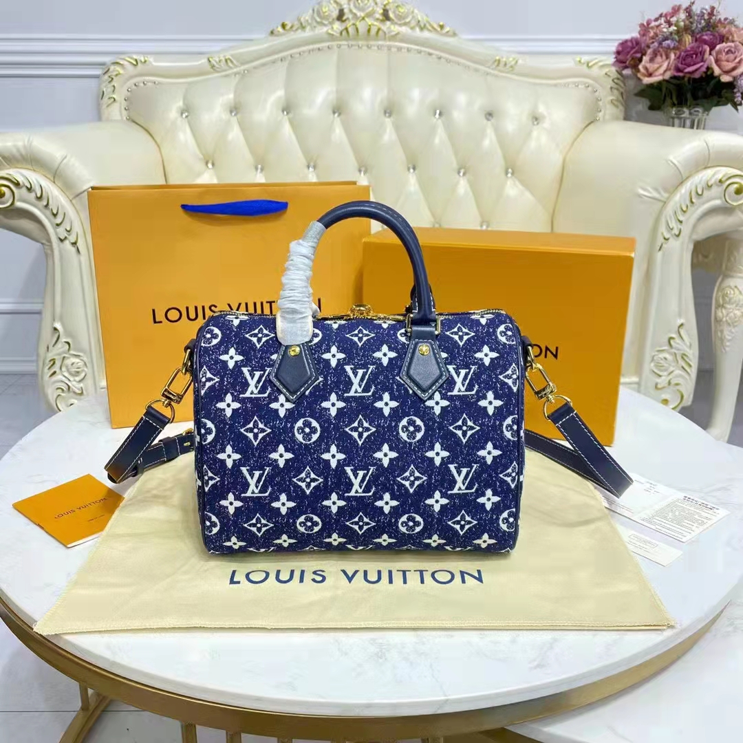 Blue Monogram Denim Jacquard Speedy 25 Bandoulière Gold Hardware, 2022