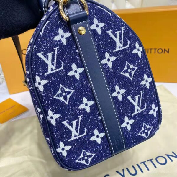 Louis Vuitton LV Unisex Speedy Bandoulière 25 Handbag Navy Blue Denim Jacquard Calfskin (14)