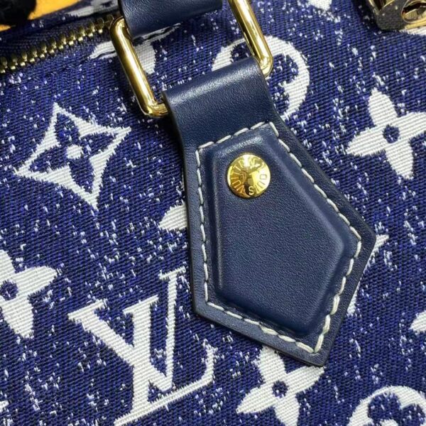 Louis Vuitton LV Unisex Speedy Bandoulière 25 Handbag Navy Blue Denim Jacquard Calfskin (15)