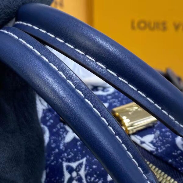 Louis Vuitton LV Unisex Speedy Bandoulière 25 Handbag Navy Blue Denim Jacquard Calfskin (3)