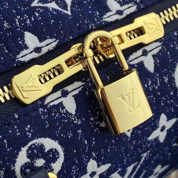 Louis Vuitton LV Unisex Speedy Bandoulière 25 Handbag Navy Blue Denim Jacquard Calfskin (4)