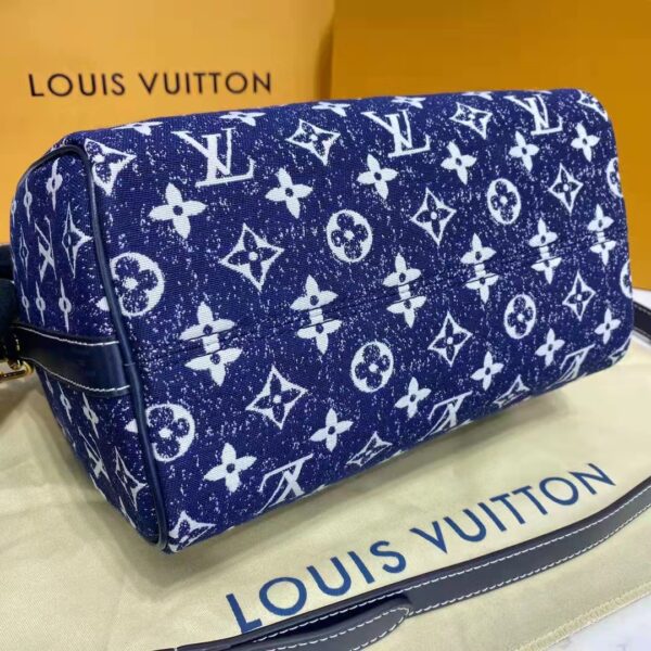 Louis Vuitton LV Unisex Speedy Bandoulière 25 Handbag Navy Blue Denim Jacquard Calfskin (6)