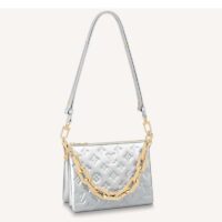 Louis Vuitton LV Women Coussin BB Handbag Silver Monogram Embossed Puffy Lambskin