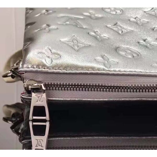 Louis Vuitton LV Women Coussin BB Handbag Silver Monogram Embossed Puffy Lambskin (9)