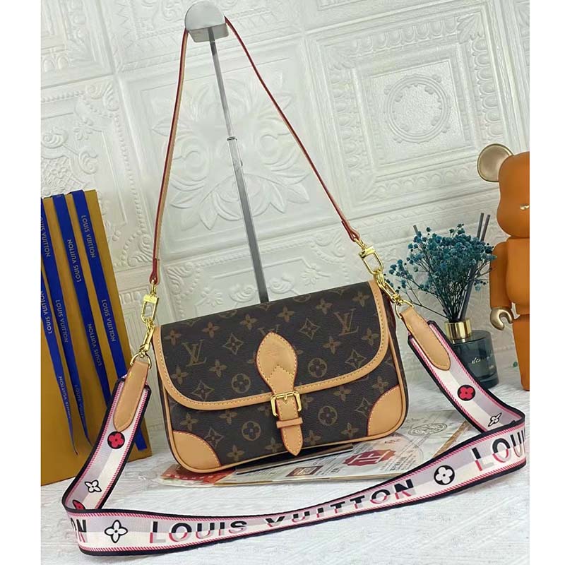 LOUIS VUITTON DIANE Monogram Canvas Satchel Shoulder Bag Removable Fabric  Strap Brown Leather ref.661645 - Joli Closet