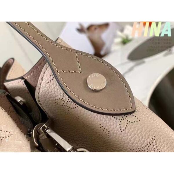 Louis Vuitton LV Women Hina PM Bucket Bag Gray Mahina Perforated Calf (5)