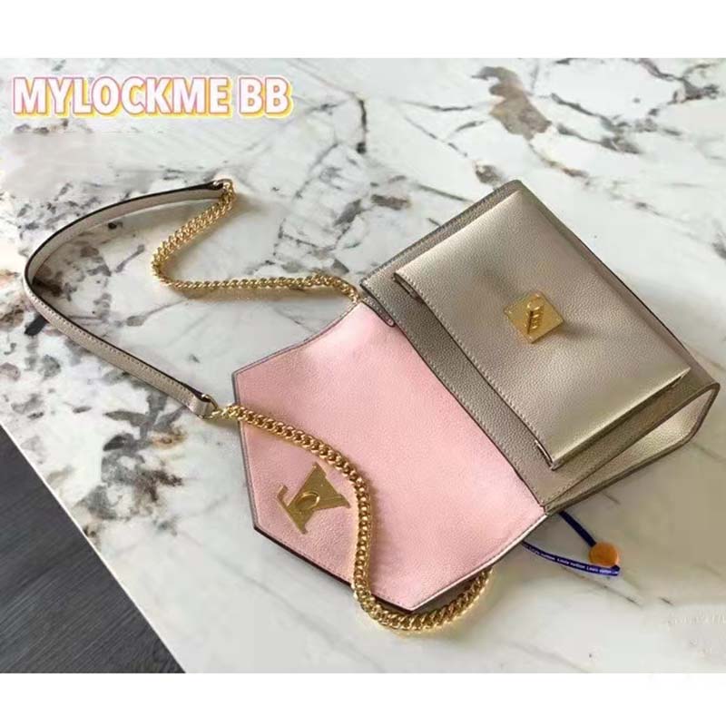 Louis Vuitton MyLockMe Chain Bag Greige Calfskin, Luxury, Bags & Wallets on  Carousell