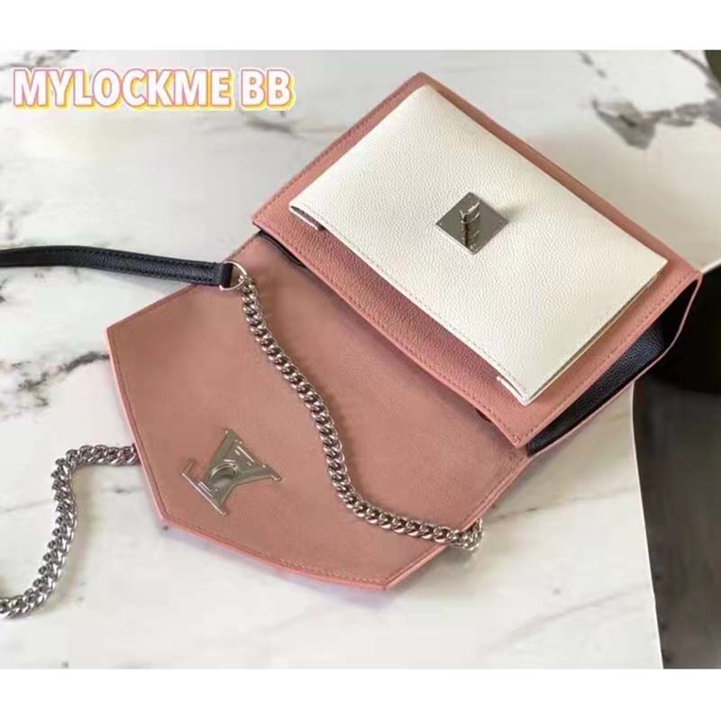 LOUIS VUITTON Soft Calfskin Mylockme Chain Bag BB Greige 1263876