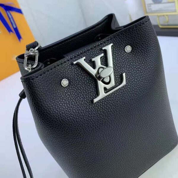 Louis Vuitton LV Women Nano Lockme Bucket Bag Black Grained Calf Leather (1)
