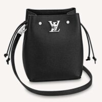 Louis Vuitton LV Women Nano Lockme Bucket Bag Black Grained Calf Leather (12)