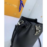 Louis Vuitton LV Women Nano Lockme Bucket Bag Black Grained Calf Leather (12)