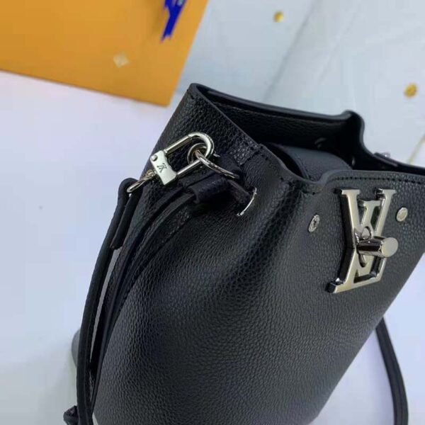 Louis Vuitton LV Women Nano Lockme Bucket Bag Black Grained Calf Leather (3)