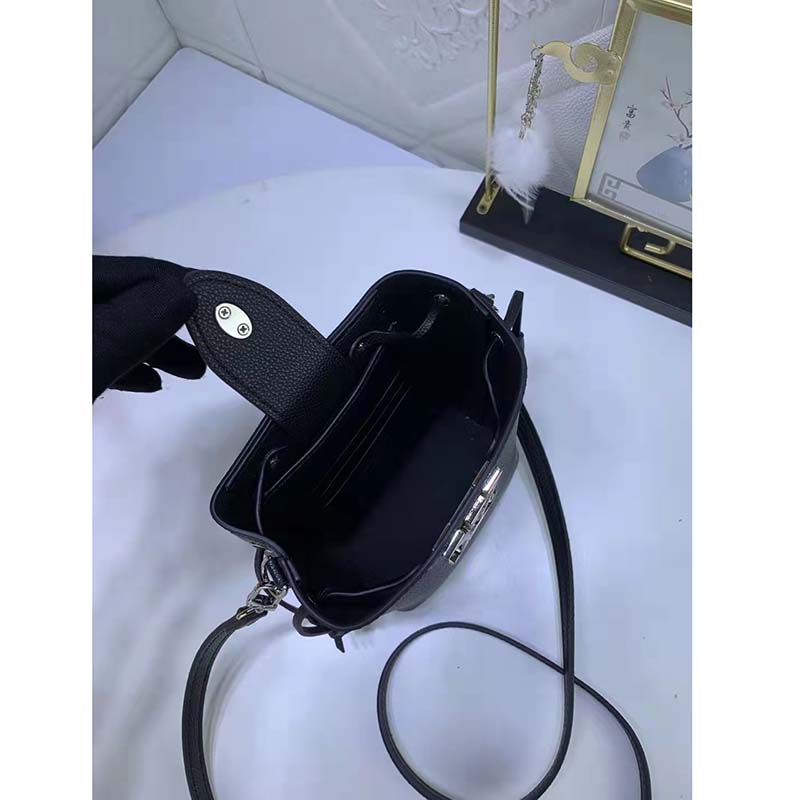 Louis Vuitton LV Women Nano Lockme Bucket Bag Black Grained Calf
