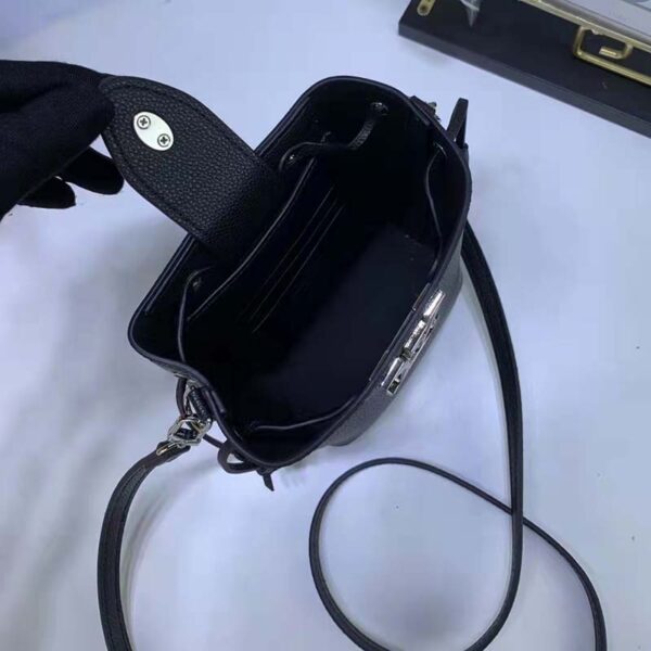 Louis Vuitton LV Women Nano Lockme Bucket Bag Black Grained Calf Leather (9)