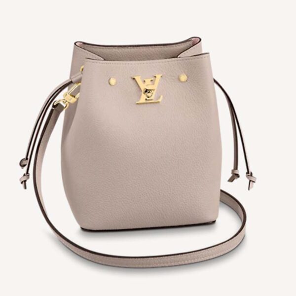Louis Vuitton LV Women Nano Lockme Bucket Bag Greige Beige Grained Calf (10)