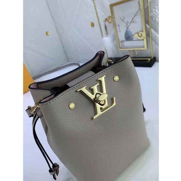 Louis Vuitton LV Women Nano Lockme Bucket Bag Greige Beige Grained Calf (3)