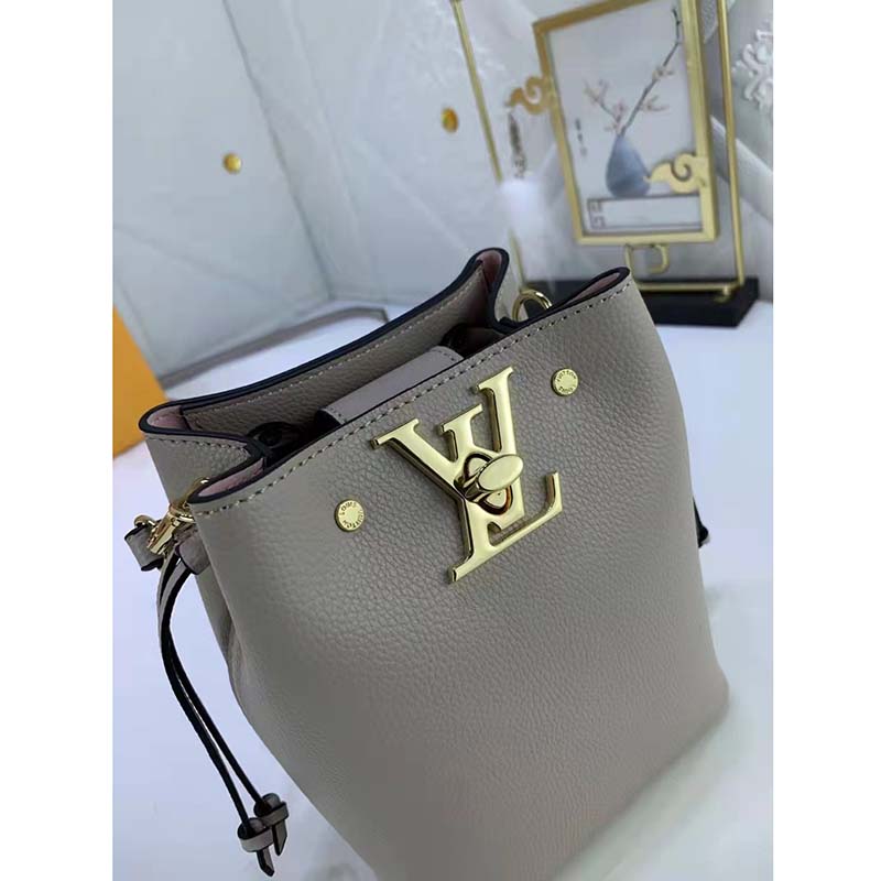 Louis Vuitton Lv Nano Lockme Bucket Crossbody Shoulder Bag M69205 Calfskin  Beige