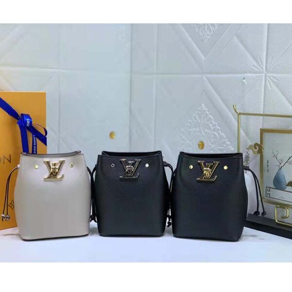 Louis Vuitton LV Women Nano Lockme Bucket Bag Greige Beige Grained Calf (4)
