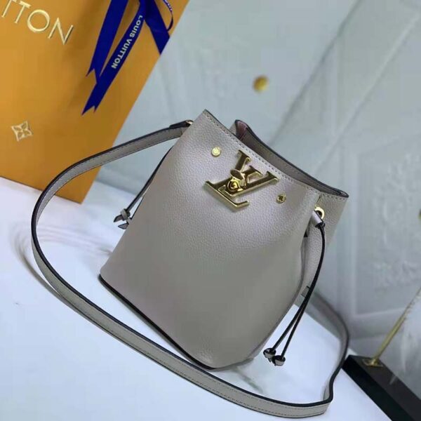 Louis Vuitton LV Women Nano Lockme Bucket Bag Greige Beige Grained Calf (5)