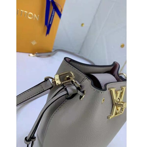 Louis Vuitton LV Women Nano Lockme Bucket Bag Greige Beige Grained Calf (9)
