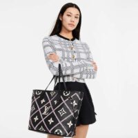 Louis Vuitton LV Women Neverfull MM Tote Black Pink Grained Cowhide Leather (2)