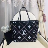 Louis Vuitton LV Women Neverfull MM Tote Black Pink Grained Cowhide Leather (2)