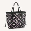 Louis Vuitton LV Women Neverfull MM Tote Black Pink Grained Cowhide Leather