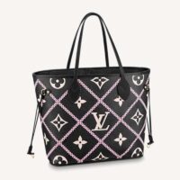 Louis Vuitton LV Women Neverfull MM Tote Black Pink Grained Cowhide Leather (2)