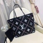 Louis Vuitton LV Women Neverfull MM Tote Black Pink Grained Cowhide Leather - Bild 4