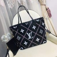 Louis Vuitton LV Women Neverfull MM Tote Black Pink Grained Cowhide Leather (2)