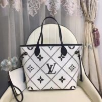 Louis Vuitton LV Women Neverfull MM Tote Crème Beige Grained Cowhide Leather (5)