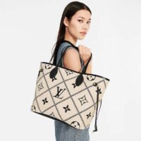 Louis Vuitton LV Women Neverfull MM Tote Crème Beige Grained Cowhide Leather (5)